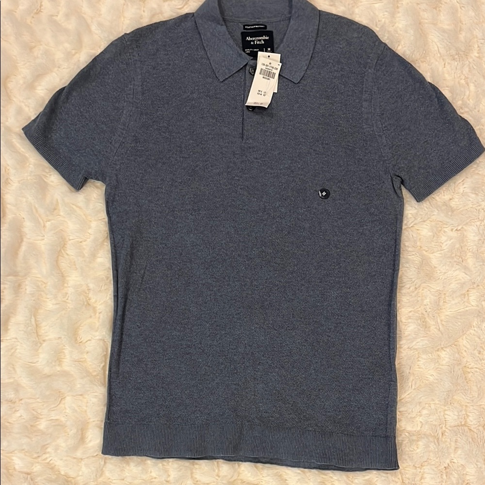 NEW Abercrombie & Fitch Blue Polo Shirt Short Sleeve Classic Sz Medium
